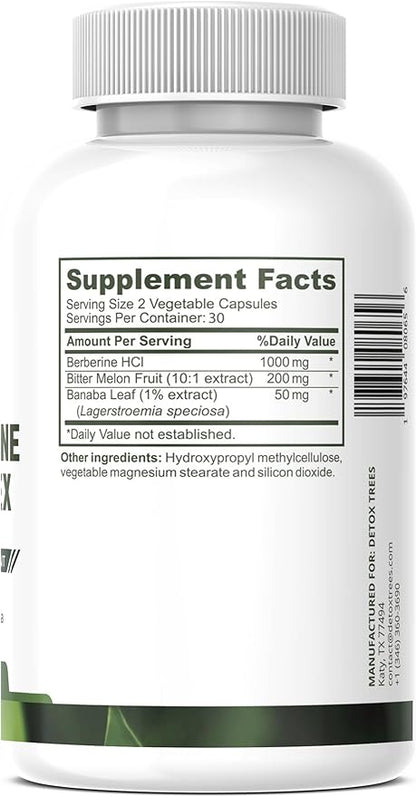 Berberine Supplement with Bitter Melon Extract and Banaba Leaf Extract - 1000mg Berberine HCL for Immune System, Weight Management - Non-GMO, Gluten-Free Berberine Complex, 60 Capsules