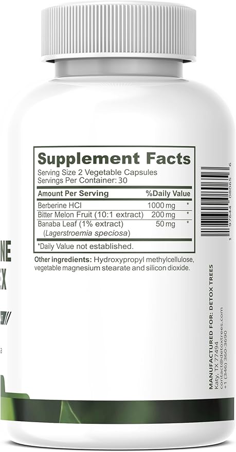 Berberine Supplement with Bitter Melon Extract and Banaba Leaf Extract - 1000mg Berberine HCL for Immune System, Weight Management - Non-GMO, Gluten-Free Berberine Complex, 60 Capsules