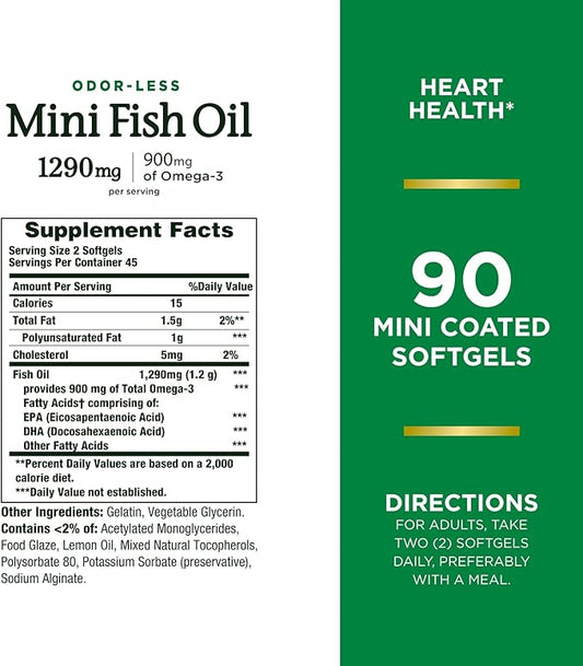 Nature's Bounty Mini Fish Oil Softgels 1290 mg, Omega-3, Supports 90 Mini