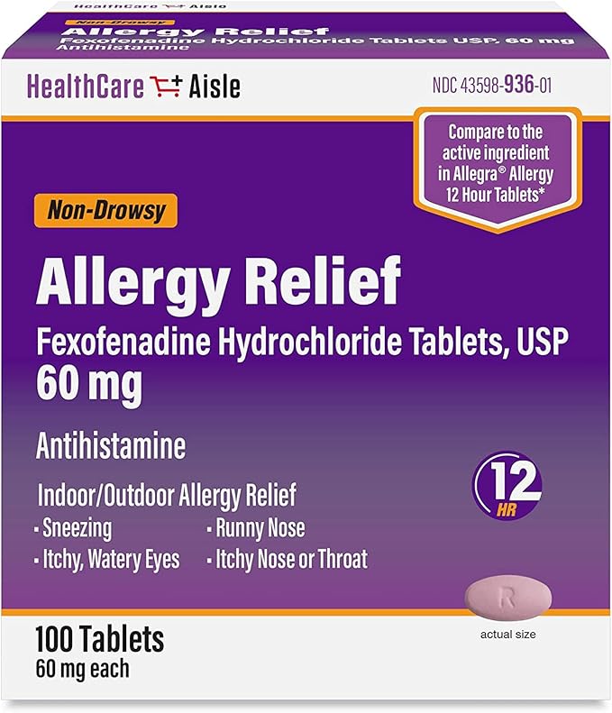 HealthCareAisle Allergy Relief 60 mg 100 Tablets 12-Hour Allergy