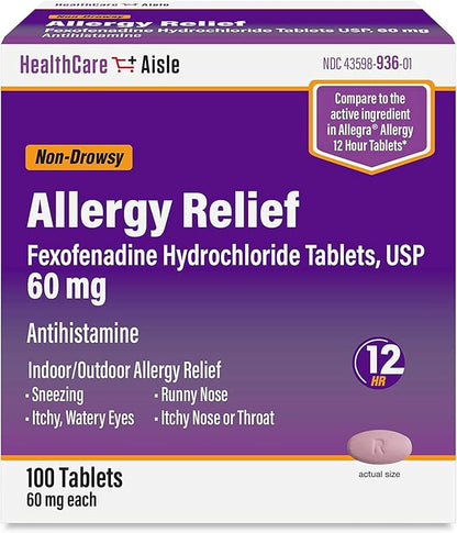 HealthCareAisle Allergy Relief 60 mg 100 Tablets 12-Hour Allergy