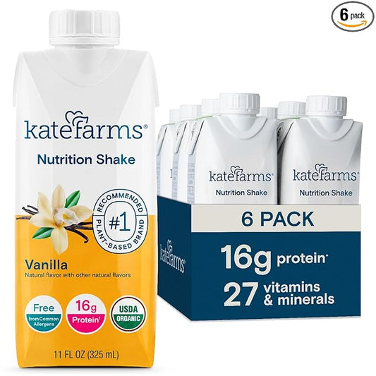 KATE FARMS Organic Nutrition Shake, Vanilla, 16g protein, 27 Vitamins 11 oz (6 Pack)