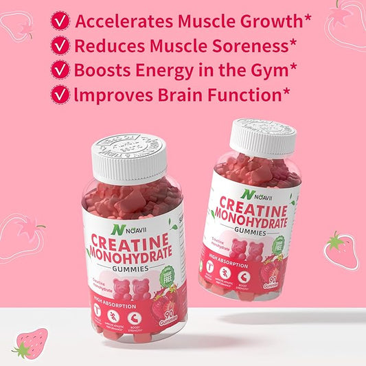 Creatine Monohydrate Gummies 5000mg for Men & Women, Chewables Creatine Monohydrate for Muscle Strength, Muscle Builder, Energy Boost, Pre-Workout Supplement-180 Strawberry Gummies