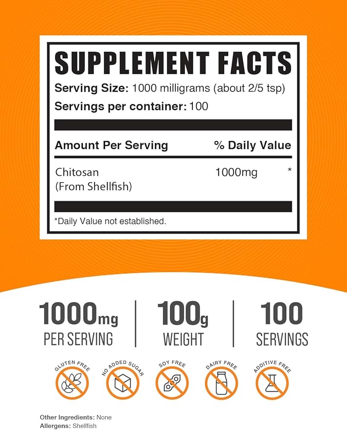 BulkSupplements.com Chitosan Powder 1000mg - 1000mg per 100 Servings (100 Grams 3.5 oz)