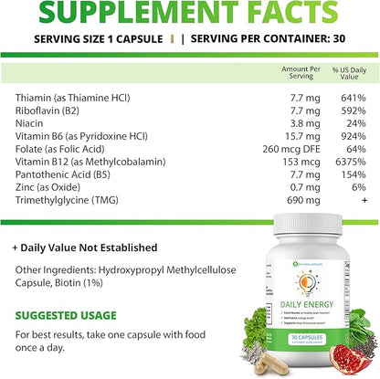 Vitamin B Complex Energy Supplements - Daily TMG Supplements with B Complex Multivitamin for Energy Memory Booster and Mood Support Herbal Vitamins - B Complex Vitamins for Women (6 Month Supply)
