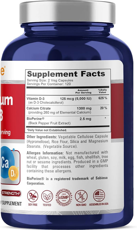 NusaPure Super Calcium 1300mg, Vitamin D3-240 Veggie Caps (Non-GMO, Soyfree, Bioperine)