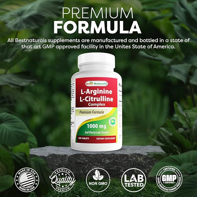 Best Naturals L-Arginine L-Citrulline Complex 1000 mg 250 Tablets (250 Count (Pack of 2))