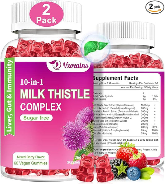 1500mg Milk Thistle Gummies, 10-in-1 Herbal