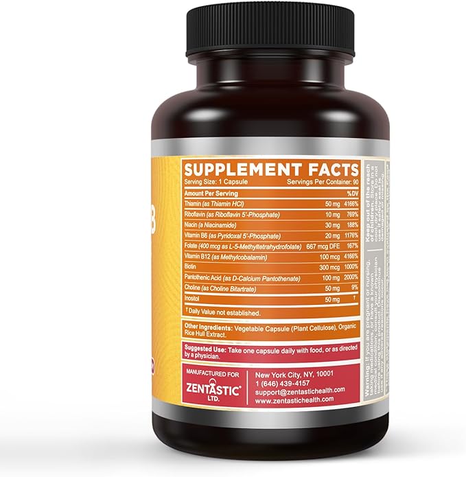 Vitamin B-Complex - All B Vitamins B12, B6, B6, B9 B9 Folic 90 Vegan