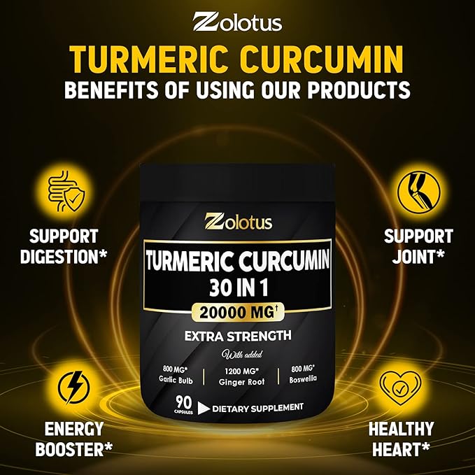 30 in 1 Turmeric Curcumin + 95% Curcuminoids, 20000mg, with 90 Capsules