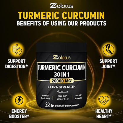30 in 1 Turmeric Curcumin + 95% Curcuminoids, 20000mg, with 90 Capsules