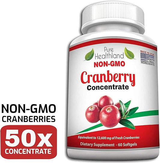Non GMO Cranberry Concentrate Supplement Pills for Urinary Tract Infection UTI. Equals 12600mg Cranberries. Triple Strength Kidney Bladder Health for Men & Women. Easy to Swallow Softgels, 3 Bottles