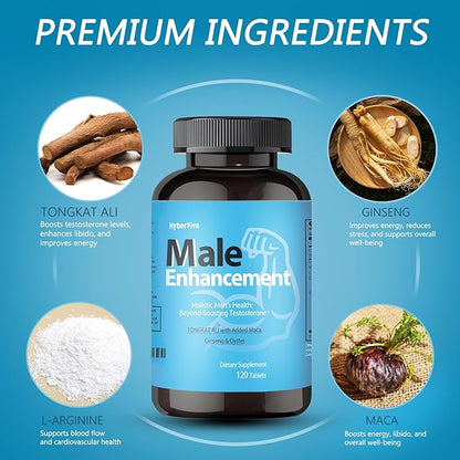 Testosterone Supplement for Men – Tongkat Ali, Maca, L-Arginine HCI& Ginseng for Energy, Stamina & Endurance, Non-GMO, Gluten-Free, 120 Tablets(60-Day Supply)