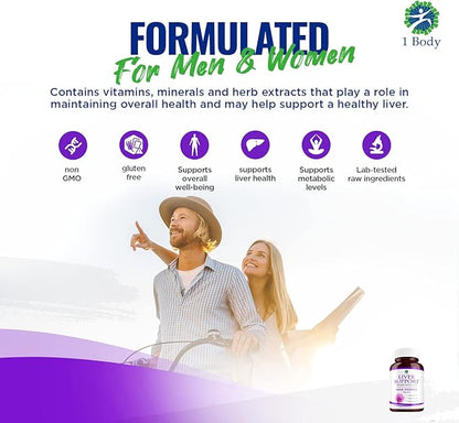 1 Body Liver Support: Twin Pack 60 Capsules