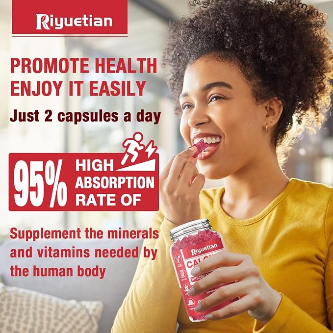 Calcium Magnesium Zinc Gummies with Vitamin D3 Supplement, 60 Count