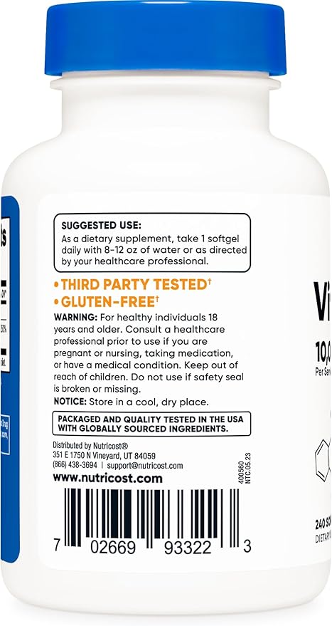 Nutricost Vitamin D3 10,000 IU, 240 (3 Bottles)