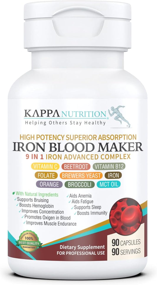 (90 Capsules), Iron 26mg, Vitamin C 150mg, Folate 667mcg DFE, B12, Beetroot, 9 in 1 Advanced
