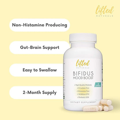 Probiotics 30 Billion CFU - Bifidus Mood Support Supplement w/prebiotics & probiotics for Women and Men - Mood & Digestion Support- Histamine Free - Natural Mood Boost - 60 Days Supply, Non-GMO