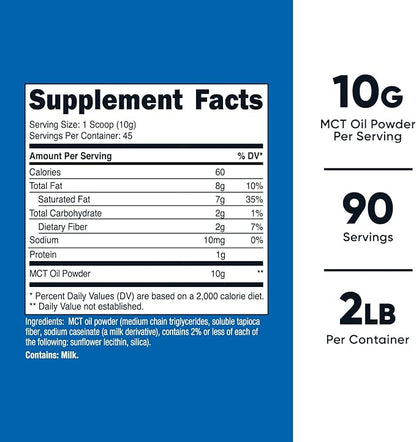 Nutricost MCT Oil Powder 1LB (16oz) - Great for Keto, Ketosis and Ketogenic Diets - Zero Net Carbs, Non-GMO + Gluten Free (Medium Chain Triglyceride)