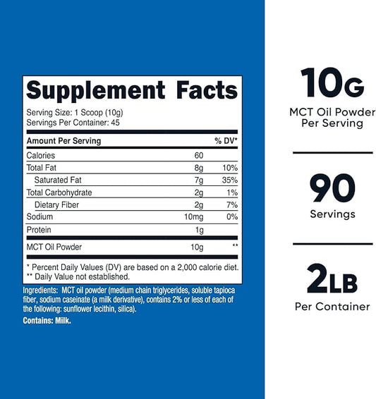 Nutricost MCT Oil Powder 1LB (16oz) - Great for Keto, Ketosis and Ketogenic Diets - Zero Net Carbs, Non-GMO + Gluten Free (Medium Chain Triglyceride)