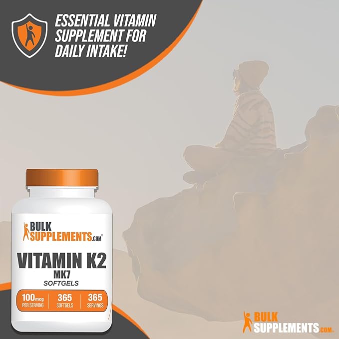 BulkSupplements.com Vitamin K2 Softgels - Vitamin K2 MK7, Vitamin K2 Supplement, MK7 Vitamin K2 for Bones - Gluten Free, Vitamin K2 100 mcg, 1 Softgel per Serving, 365 Count (Pack of 1)