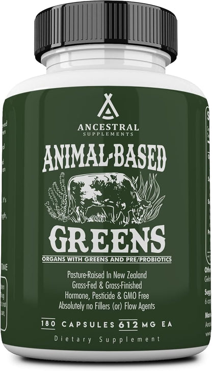 Ancestral Supplements Greens Powder Capsules, Organic 615mg Each, 180 Count