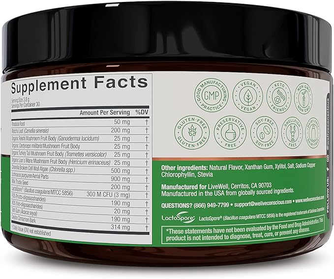 Live Conscious Beyond Greens Concentrated Superfood Powder 30 Servings (2-Pack)