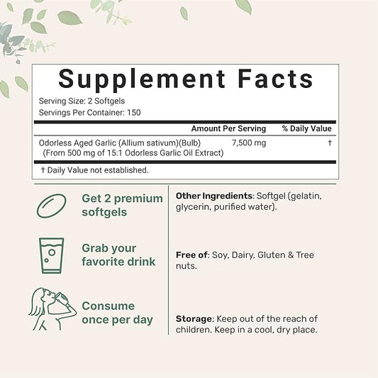Micro Ingredients Odorless Garlic 7500mg Per 300 Softgels 2 Years