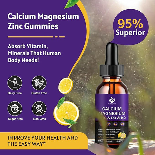 Calcium Magnesium Zinc 1300mg with Magnesium D3 K2 K2 B6 B6 and D3 K2 K2 Liquid 2 Pack