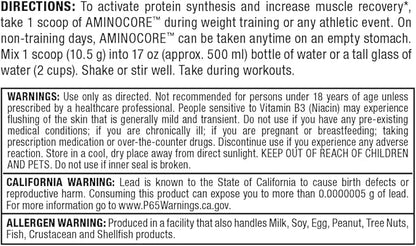 AMINOCORE BCAA – 8G BCAAs – 100% Pure Branch Chained Amino Acids – Gluten Free - Watermelon - 315 Gram