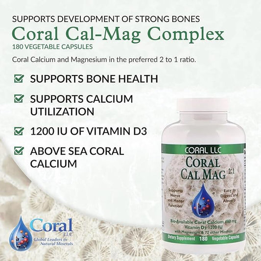 Coral Cal-Mag - Bioavailable Coral Calcium 2:1 Ratio 1200 International D3-180 Vegetarian