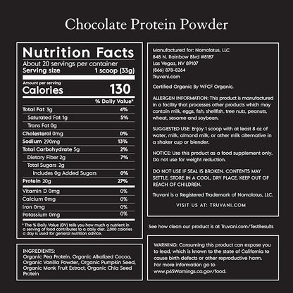 Truvani Vegan Pea Protein Powder 20g Organic 20 Servings