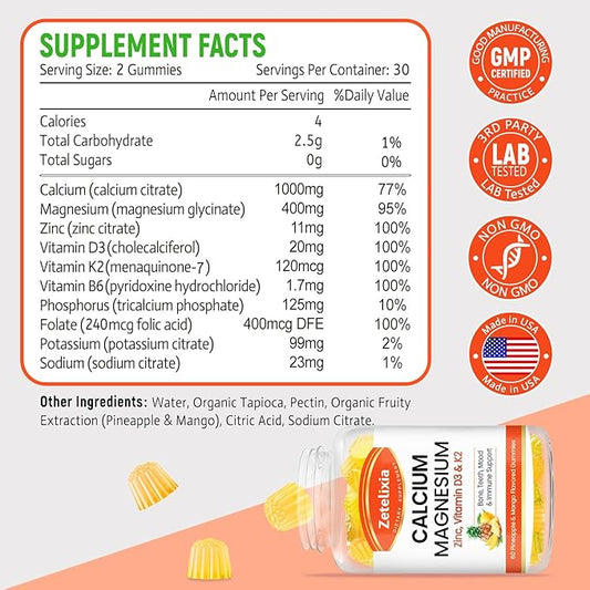 Sugar Free Calcium Gummies for Women D3 & K2, Calcium 120 Count