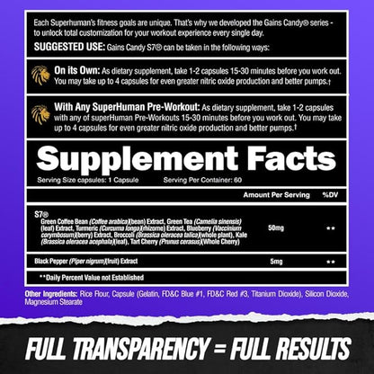 ALPHA LION Gains Candy, Supplement Pills for Muscle Pump & Blood Flow, Nitric Oxide Booster, Supports Mental Focus, Use Daily to Upgrade Workout Performance, 60 Capsules (S7)