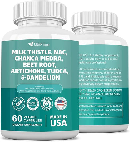 Milk Thistle 3000mg NAC Chanca Piedra 2000mg Beet 2000mg Artichoke 2000mg Tudca 1000mg with 60 Count