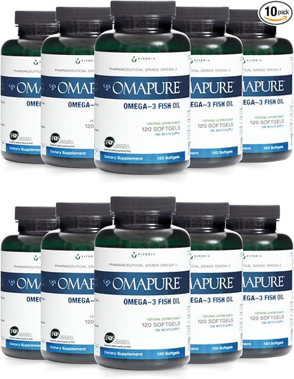 Pharmaceutical Grade Omega-3 Fish Oil Supplement (10 Bottles, 120 softgels) 2600 mg Omega-3 Fatty 5-Star Certified