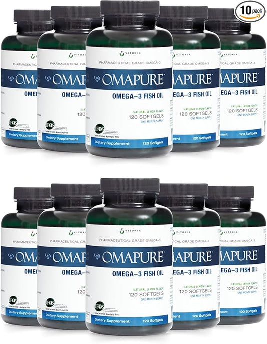 Pharmaceutical Grade Omega-3 Fish Oil Supplement (10 Bottles, 120 softgels) 2600 mg Omega-3 Fatty 5-Star Certified