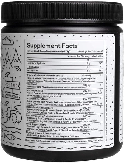 Raw Super Greens Powder Daily Juice Drink with Probiotics and Digestive Enzyme Blend - Whole Food Sourced, 46 Plant-Based Nutrients, Non-GMO, Spirulina, Chlorella, Wheatgrass (30 Servings)