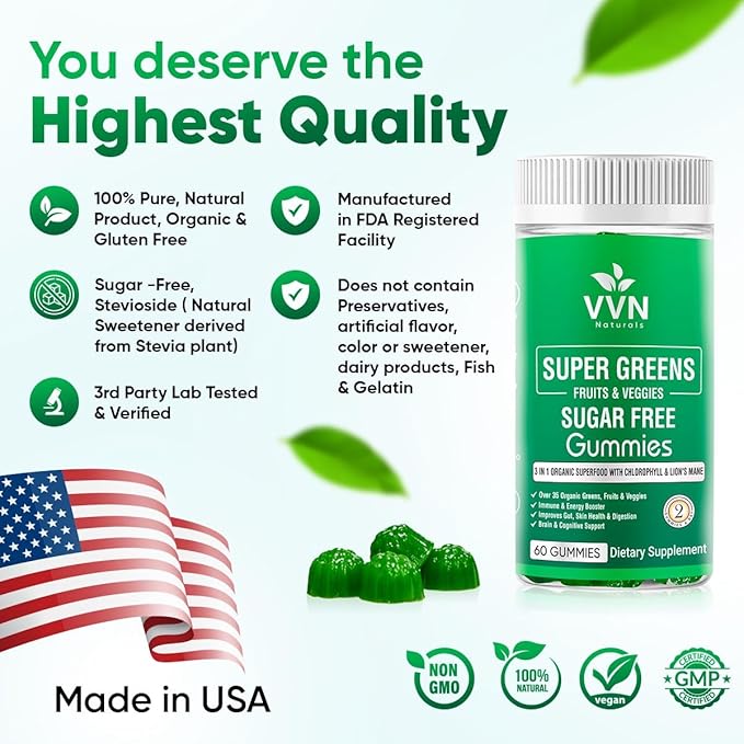 Sugar-Free Real Organic Fruits, Super Greens 35+ Nutritious Boost|60 Vegan