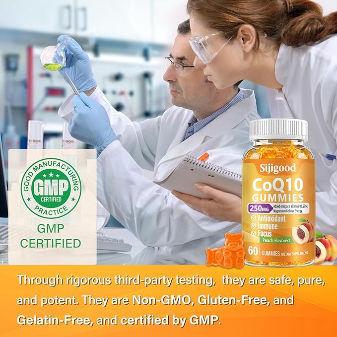 2 Pack CoQ10 Gummies 250mg, Plus Omega-3, Vitamin B3 & Q10 Supplements Antioxidant,120 Count
