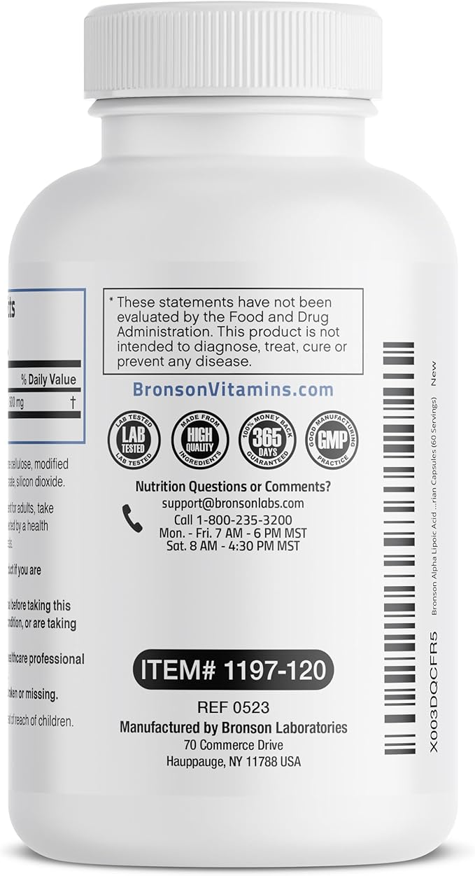 Bronson Alpha Lipoic Acid 600 MG 120 Vegetarian (60 Servings)