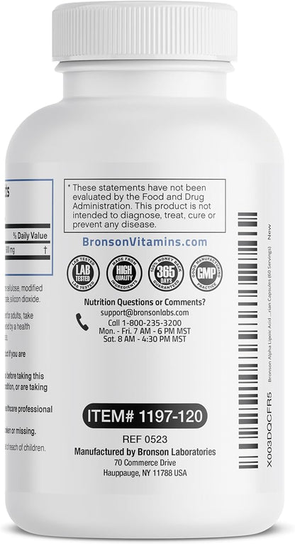 Bronson Alpha Lipoic Acid 600 MG 120 Vegetarian (60 Servings)
