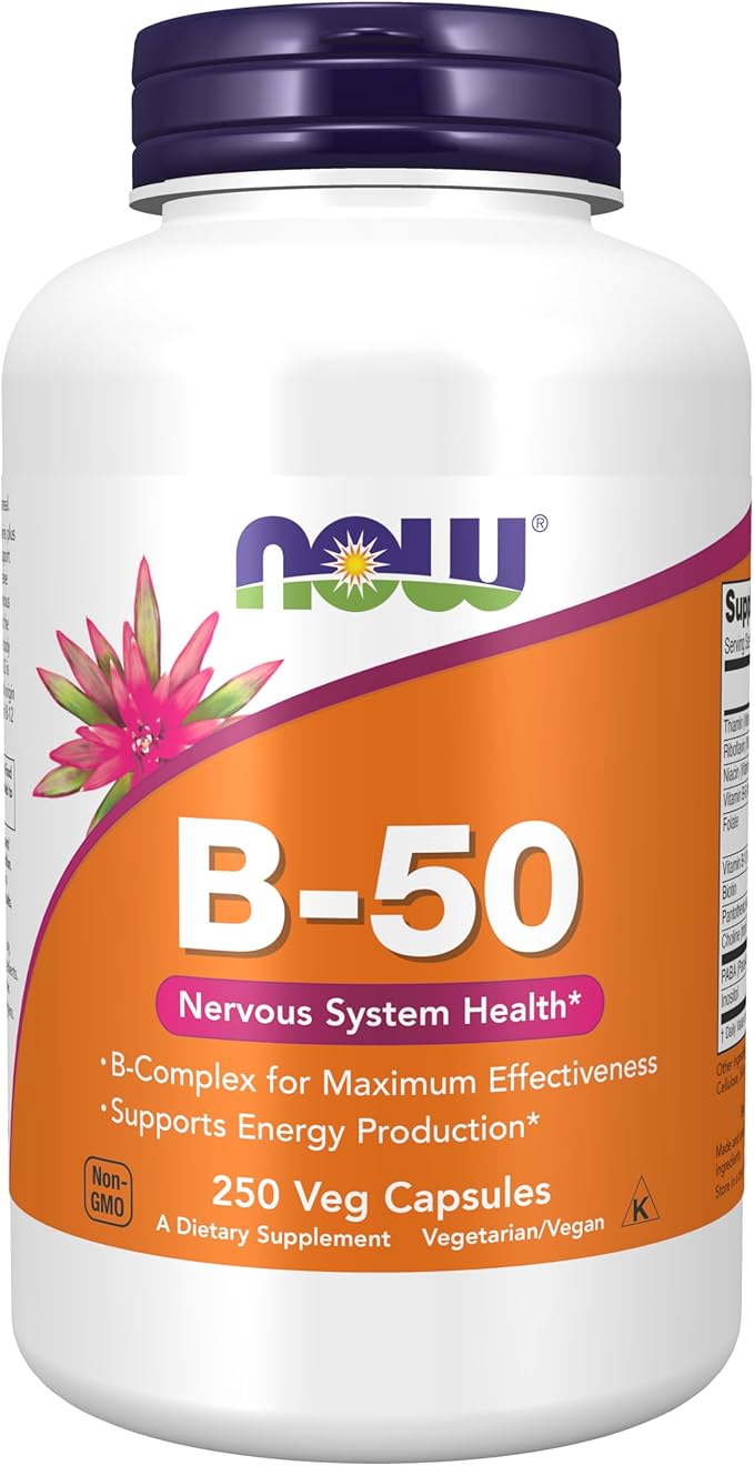 NOW Supplements, Vitamin B-50 mg, Energy 250 Veg