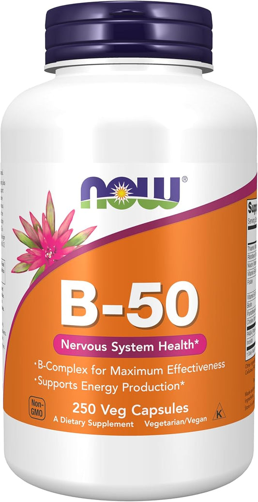NOW Supplements, Vitamin B-50 mg, Energy 250 Veg