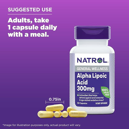 Natrol Alpha Lipoic Acid Capsules, Antioxidant 300mg, 50 50 Count
