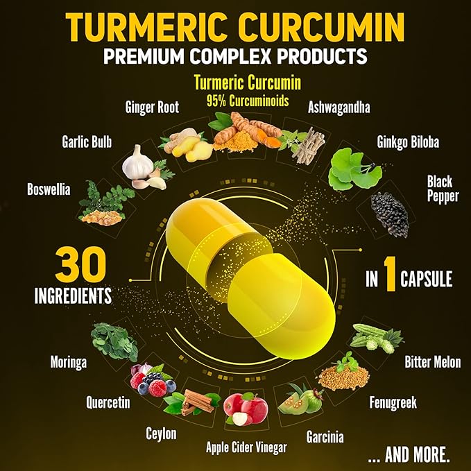 30 in 1 Turmeric Curcumin + 95% Curcuminoids, 20000mg, with 90 Capsules