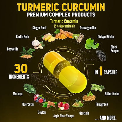 30 in 1 Turmeric Curcumin + 95% Curcuminoids, 20000mg, with 90 Capsules