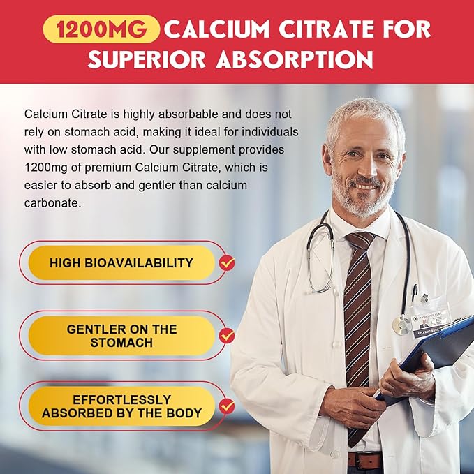 Calcium Citrate Gummies, Calcium 1200 mg with Vitamin d3, K2, Magnesium, Zinc for Bone, Muscle & Immune Support, High Absorption Calcium Supplement for Women & Men, Raspberry Flavor, 60 Chews
