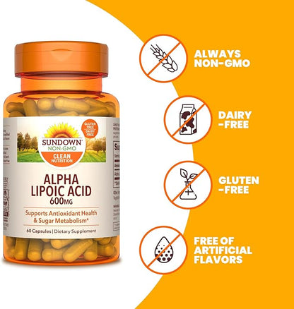 Sundown Alpha Lipoic Acid 600mg, Supports 60 Capsules