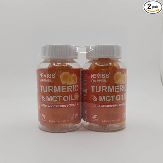 Turmeric Curcumin Gummies for Adults, with Medium Chain Triglycerides (MCT) Oil, Black Pepper Extract, Ultra Absorption, Sugar Free, 120 Gummies, 60 Servings